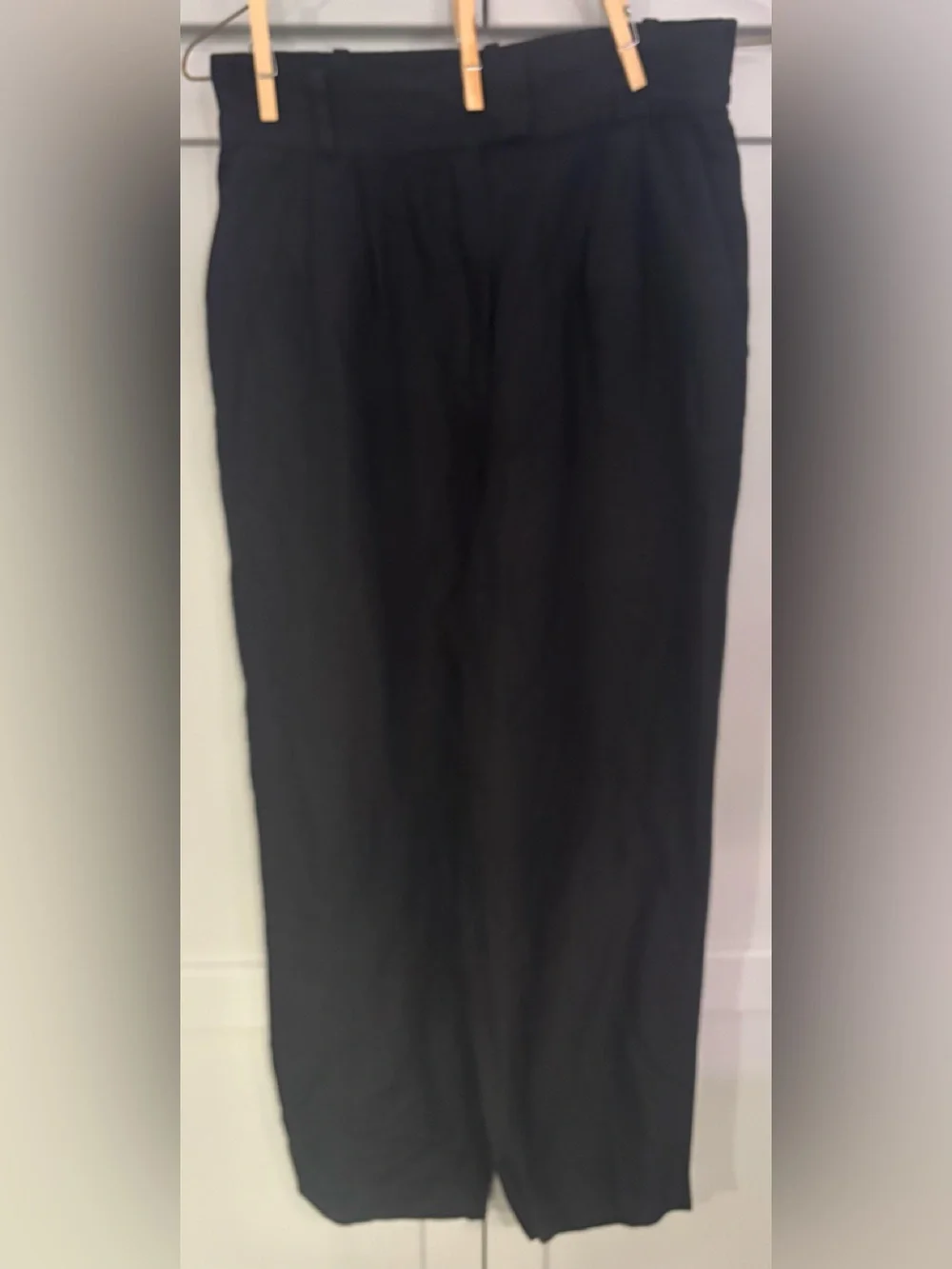 H& M LINEN-BLEND DRESS PANTS Black Wide-Leg Size 4